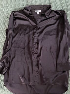 Charlotte Russe Satin Button-Up Blouse in Black